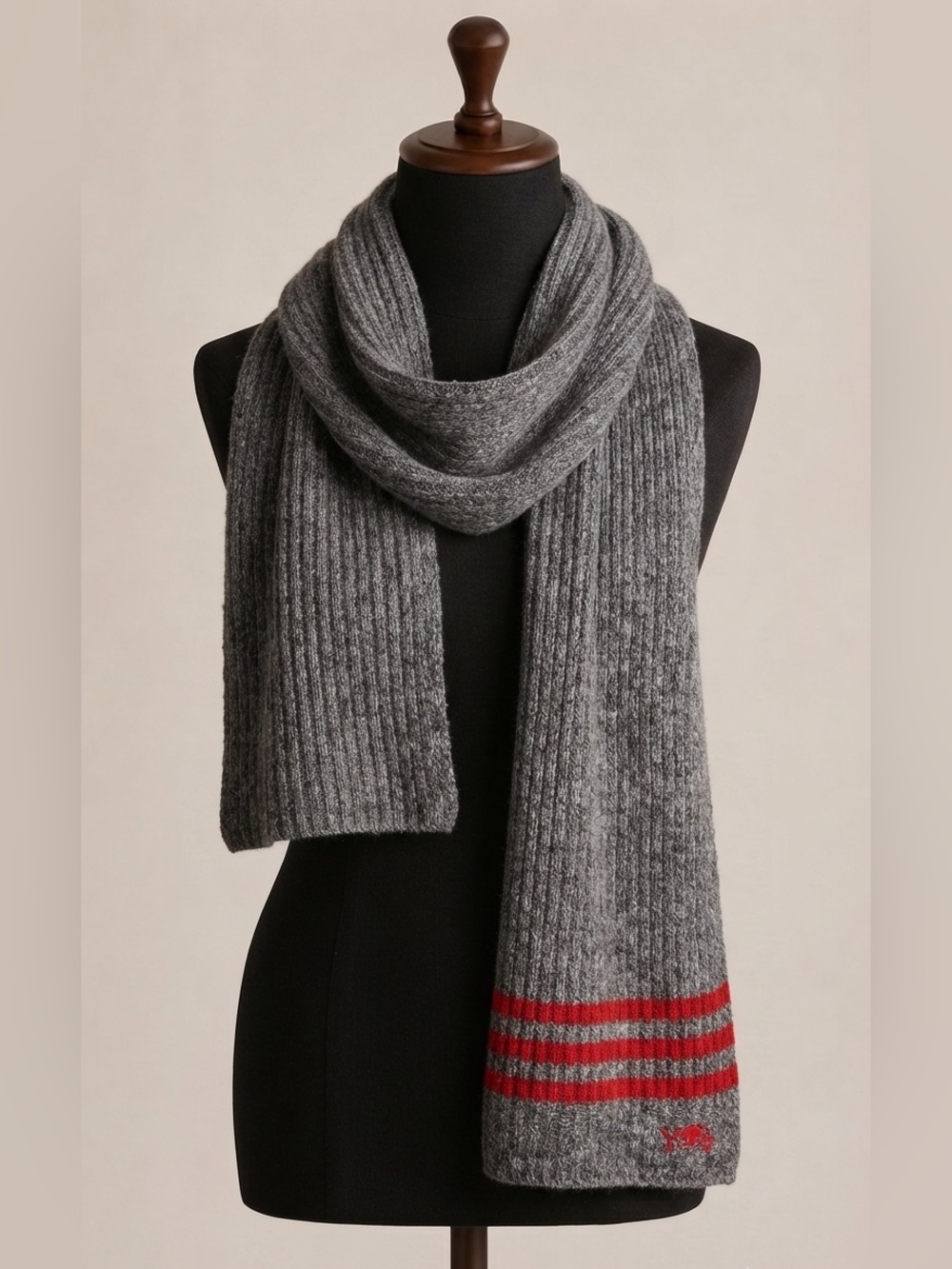 Roots 73 Unisex Grey Red Striped Knit Scarf